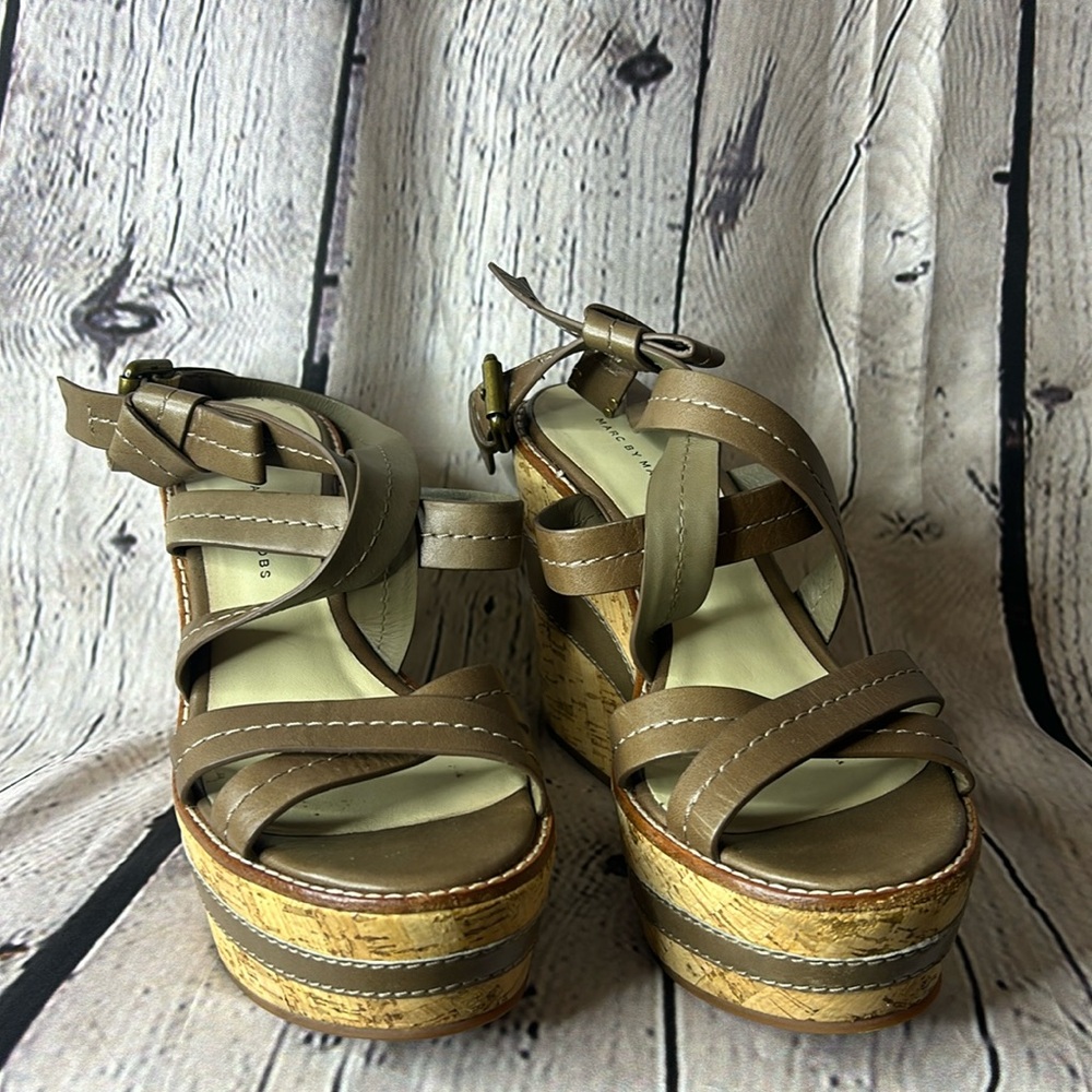 Women’s Marc by Marc Jacob’s ankle strap cork wedge sandal platform US size 8